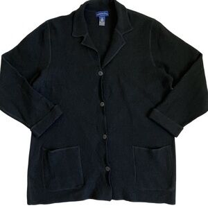 Charter Club Vintage 100% Wool Collared Cardigan Shacket Black Minimalist Sz 2X